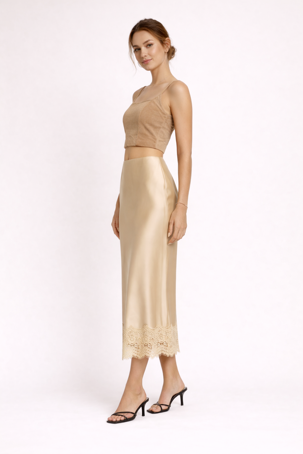 Jupe longue pour femmes, finition unie, détails en dentelle, style élégant - Mireya