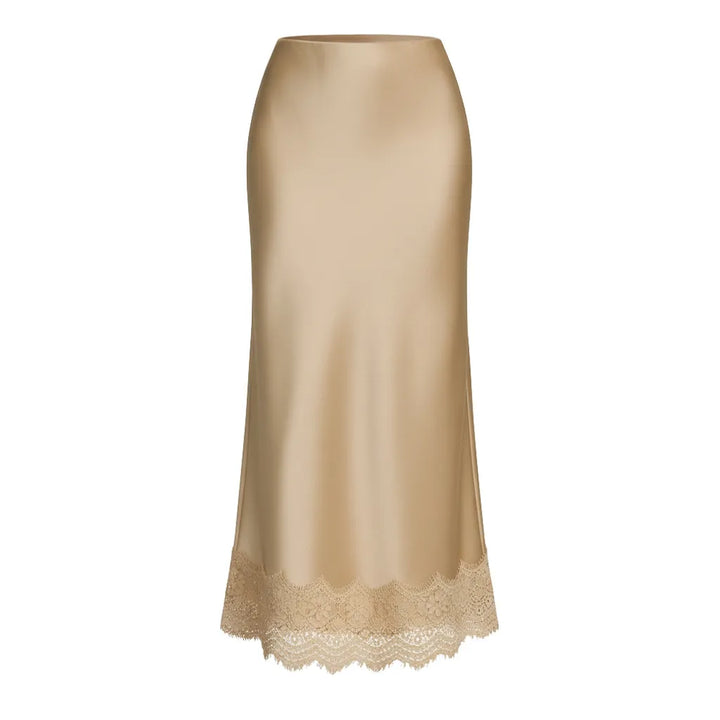 Jupe longue pour femmes, finition unie, détails en dentelle, style élégant - Mireya