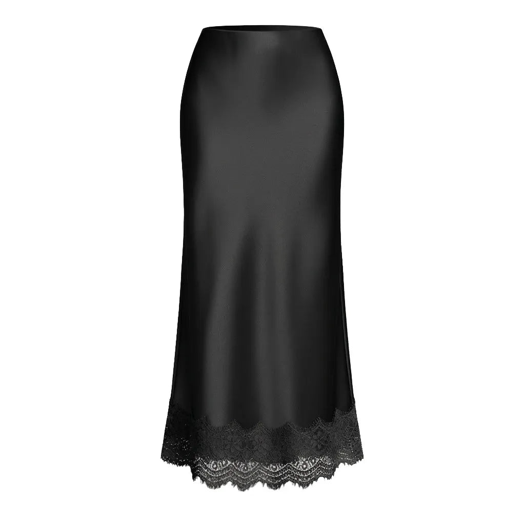 Jupe longue pour femmes, finition unie, détails en dentelle, style élégant - Mireya