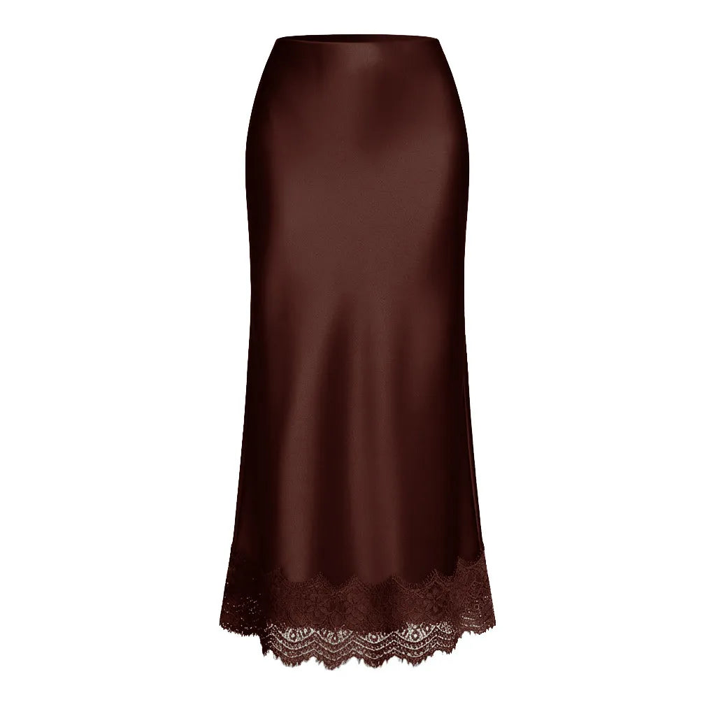 Jupe longue pour femmes, finition unie, détails en dentelle, style élégant - Mireya