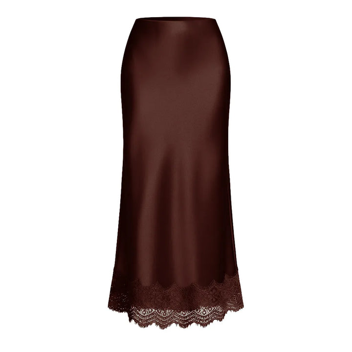 Jupe longue pour femmes, finition unie, détails en dentelle, style élégant - Mireya