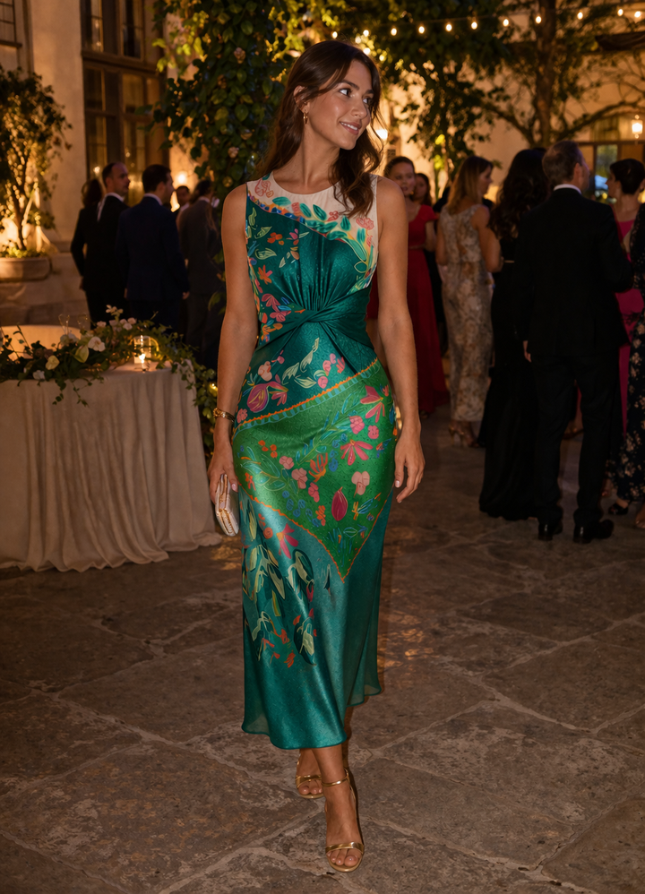 Robe midi imprimée sans manches pour femmes, style fête d'été - Agnese