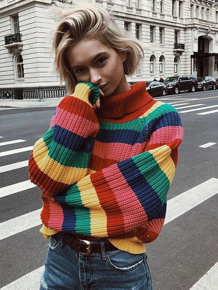 Desirée - Pull Femme à Rayures Arc-en-ciel