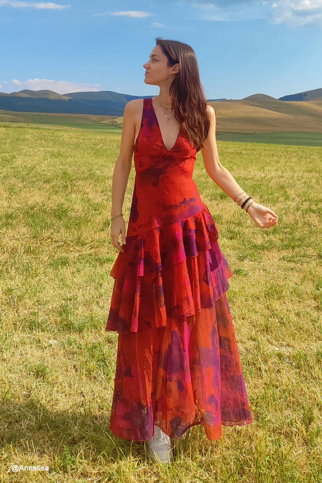 Robe longue à imprimé floral et volants pour femmes - Camila