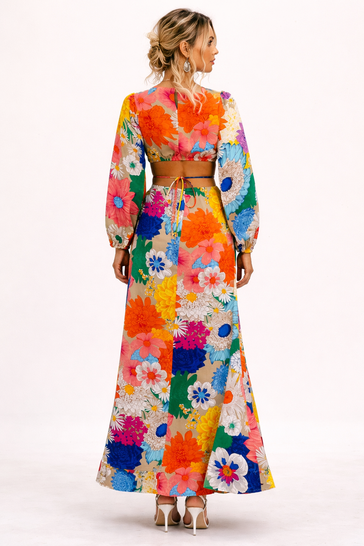 Robe longue à imprimé floral et manches longues bouffantes - Orlena
