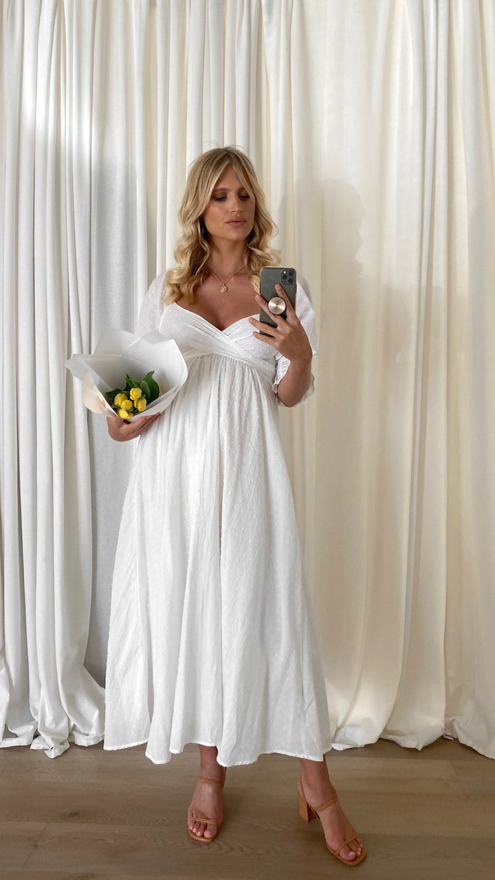 Robe midi blanche à épaules dénudées pour femme - Renata