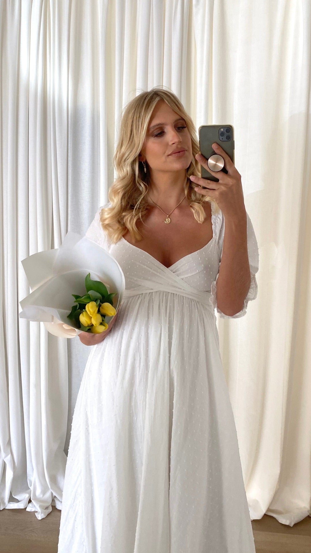 Robe midi blanche à épaules dénudées pour femme - Renata