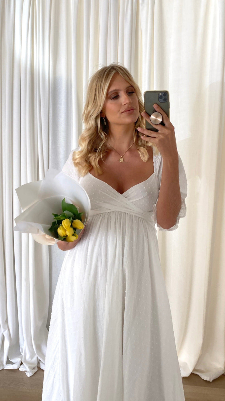 Robe midi blanche à épaules dénudées pour femme - Renata