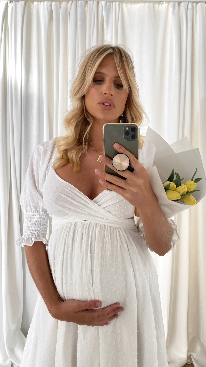 Robe midi blanche à épaules dénudées pour femme - Renata