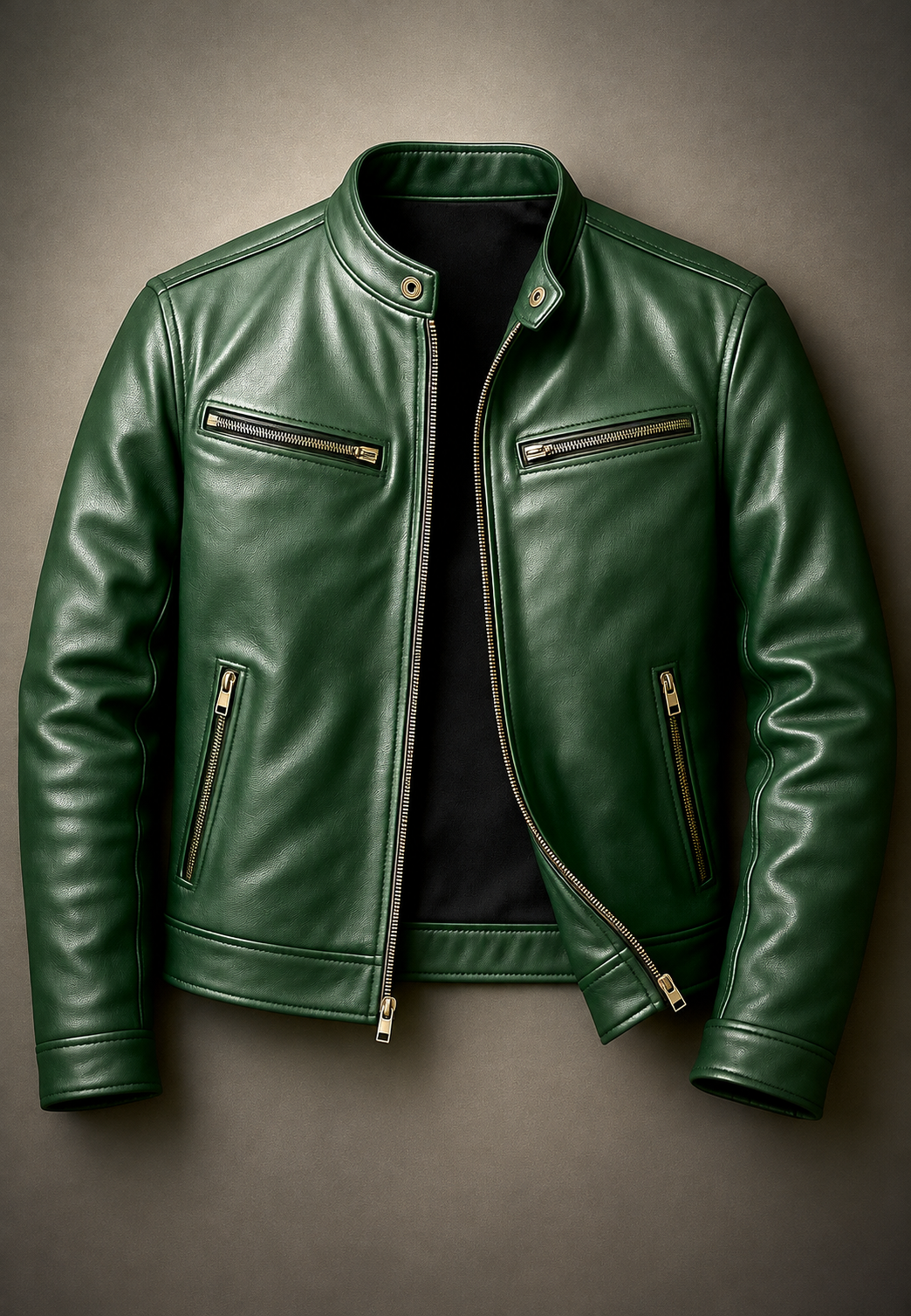 Blouson biker homme effet cuir col officier quatre poches zippées - Kaelor
