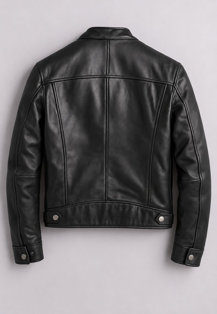 Blouson biker homme effet cuir col officier quatre poches zippées - Kaelor