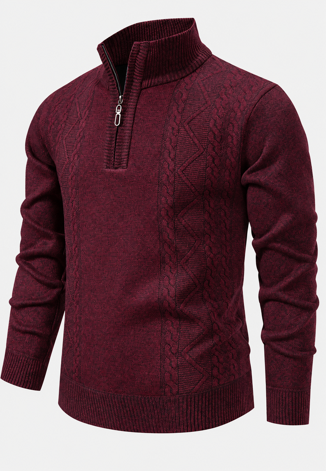 Pull homme col montant demi-zip maille torsadée - Beltrán