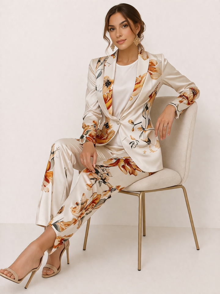 Ensemble blazer-pantalon pour femmes avec imprimé floral élégant - Irina