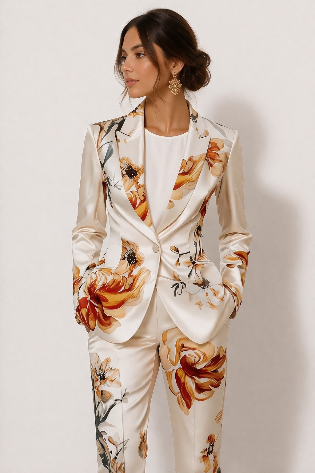 Ensemble blazer-pantalon pour femmes avec imprimé floral élégant - Irina