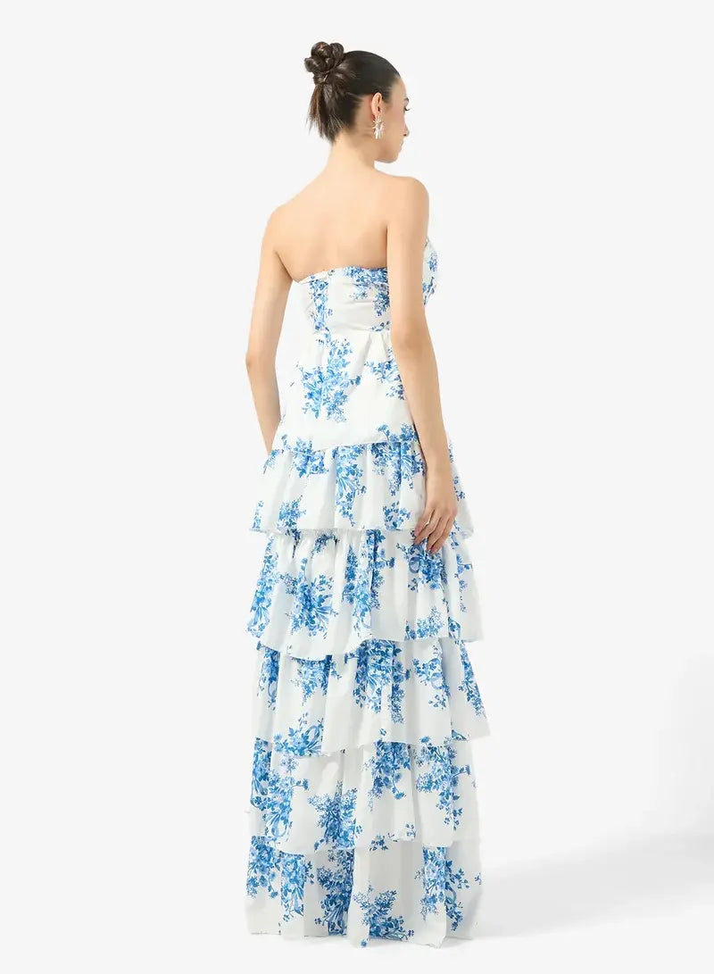 Robe longue à imprimé floral pour femme - Ivoire