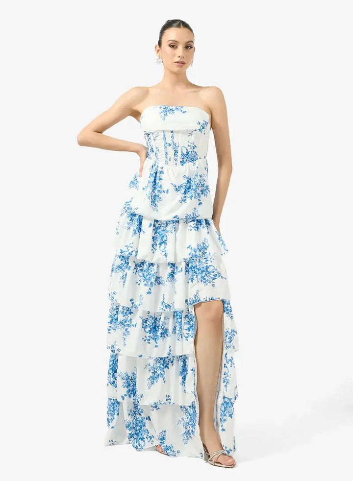Robe longue à imprimé floral pour femme - Ivoire