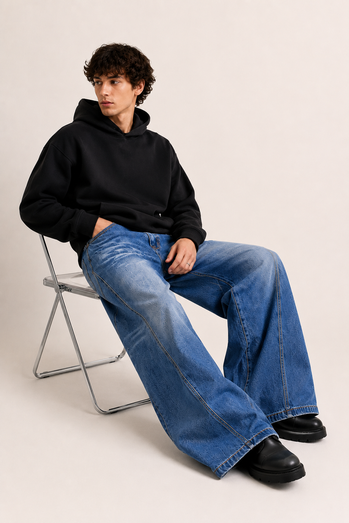 Jean baggy pour homme à jambes très larges, effet délavé et usé - Anselm