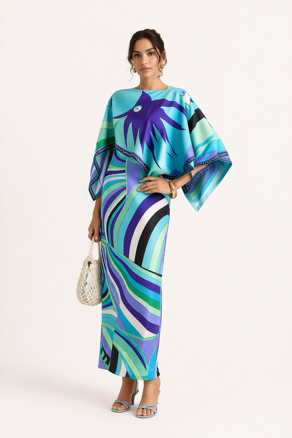 Robe longue sans bretelles deux pièces à imprimé géométrique pour femmes - Karyme