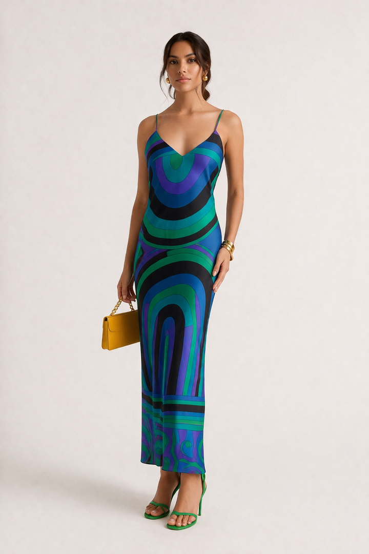 Robe longue sans bretelles deux pièces à imprimé géométrique pour femmes - Karyme