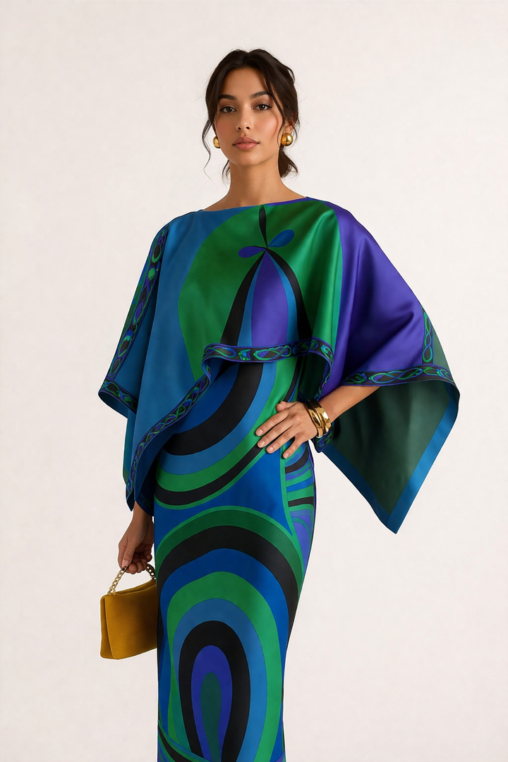 Robe longue sans bretelles deux pièces à imprimé géométrique pour femmes - Karyme