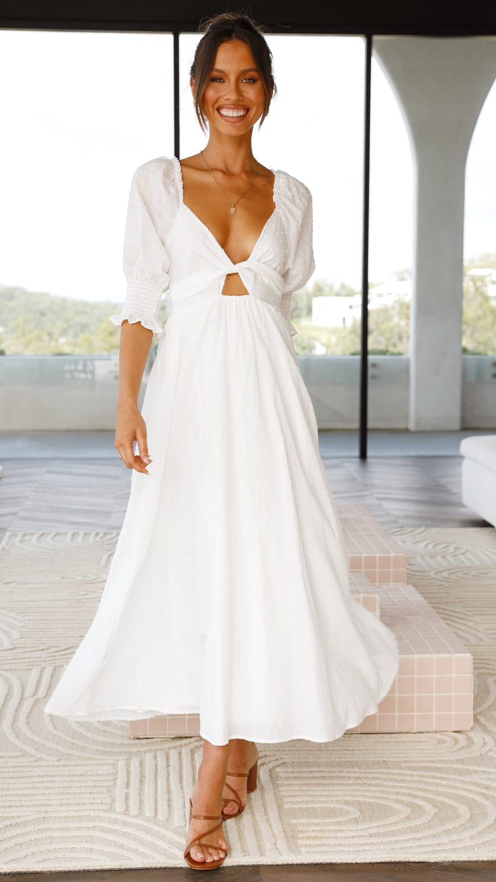 Robe midi blanche à épaules dénudées pour femme - Renata