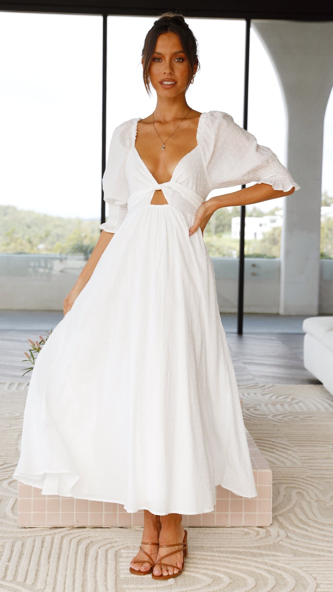 Robe midi blanche à épaules dénudées pour femme - Renata