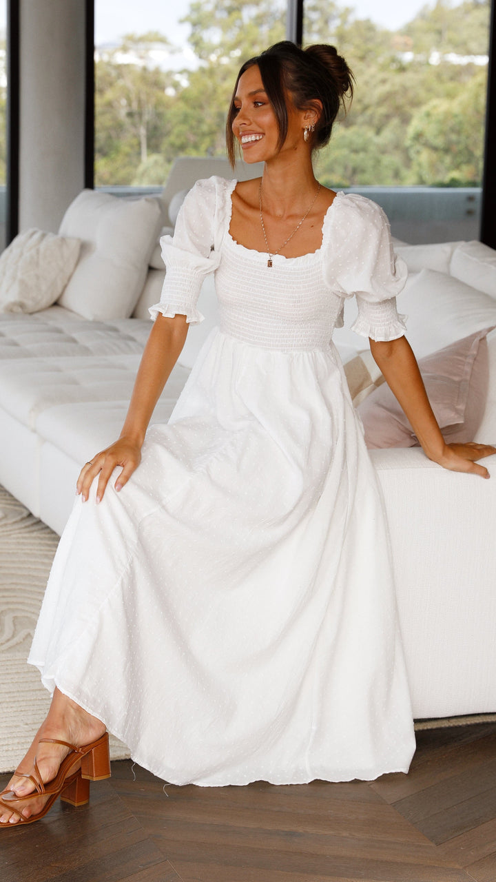 Robe midi blanche à épaules dénudées pour femme - Renata
