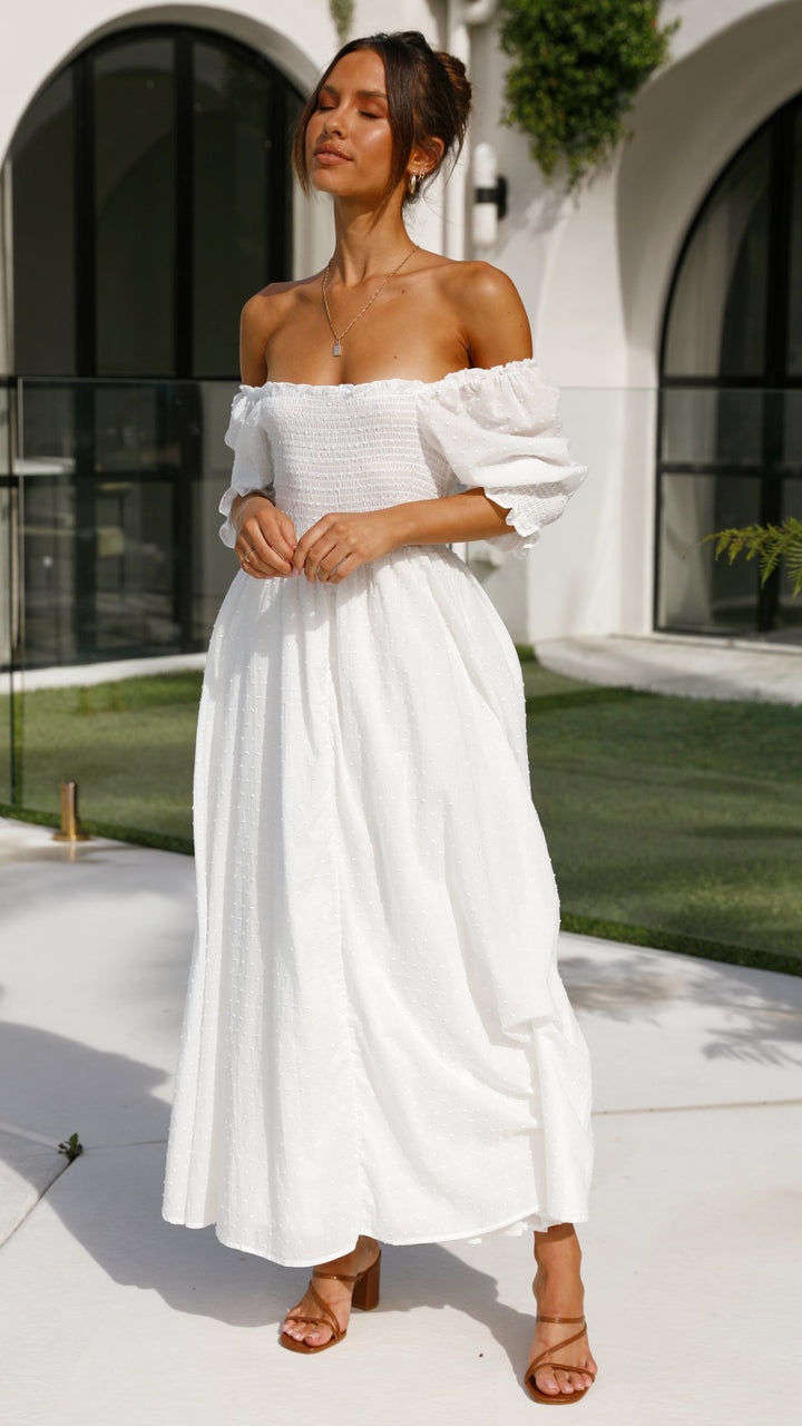 Robe midi blanche à épaules dénudées pour femme - Renata