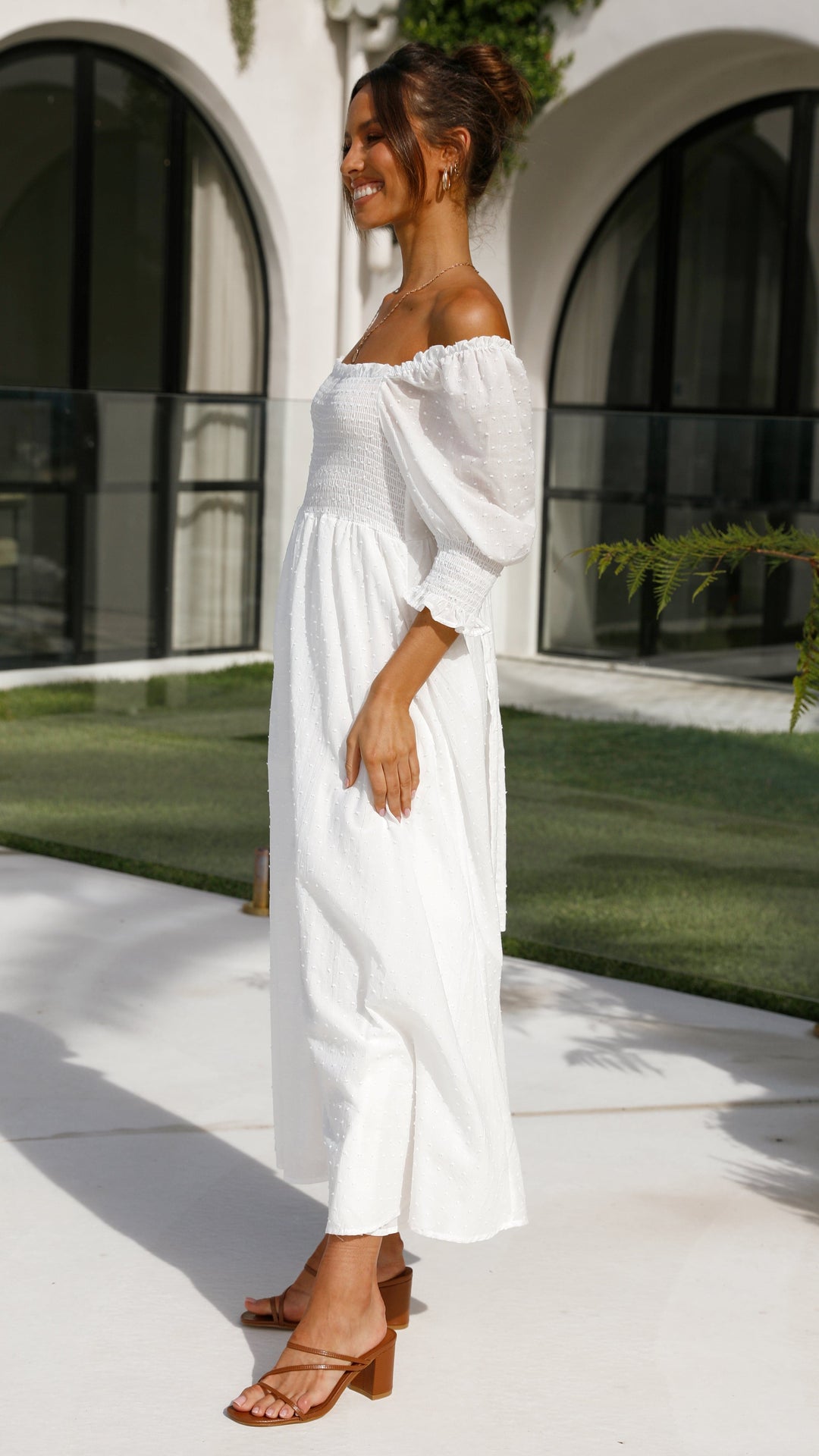 Robe midi blanche à épaules dénudées pour femme - Renata