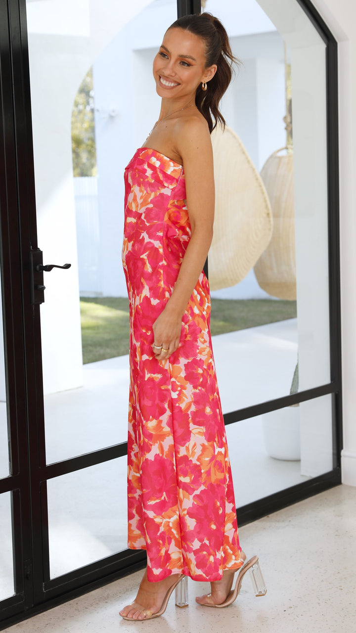 Robe longue à fleurs sans bretelles pour femme - Kaia