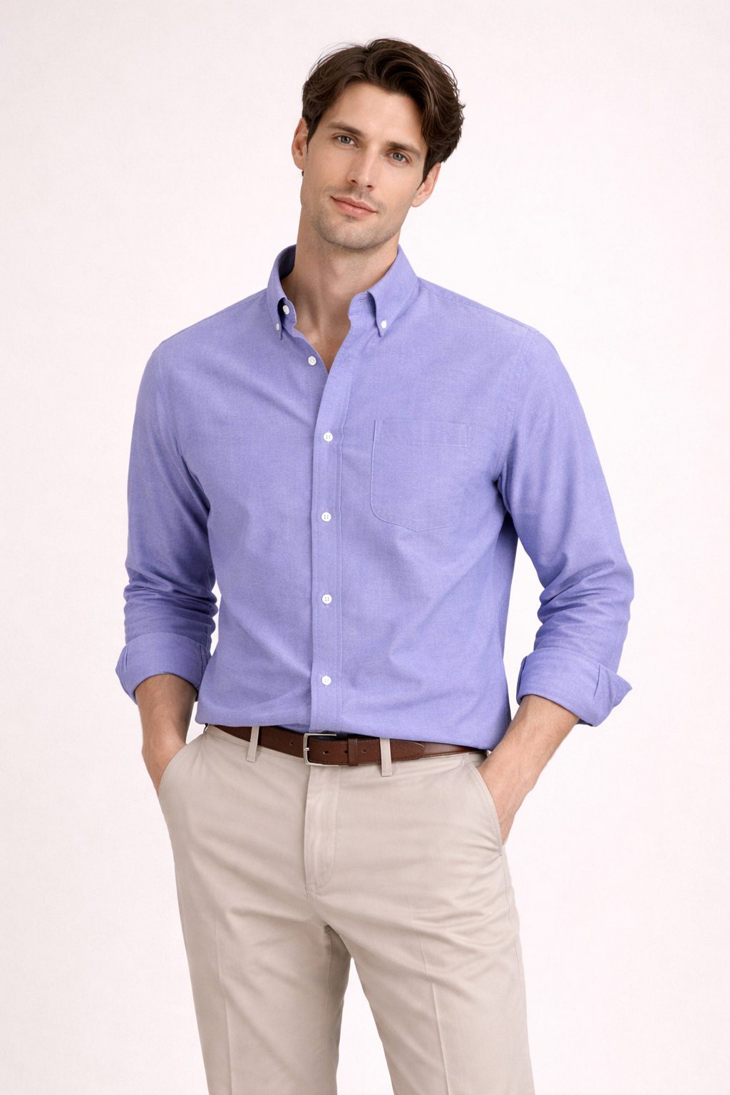 Chemise à manches longues avec col classique et poche avant pour hommes - Lukas