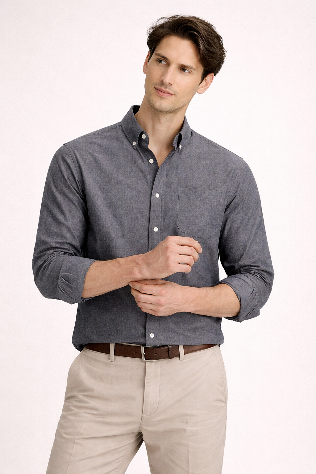 Chemise à manches longues avec col classique et poche avant pour hommes - Lukas