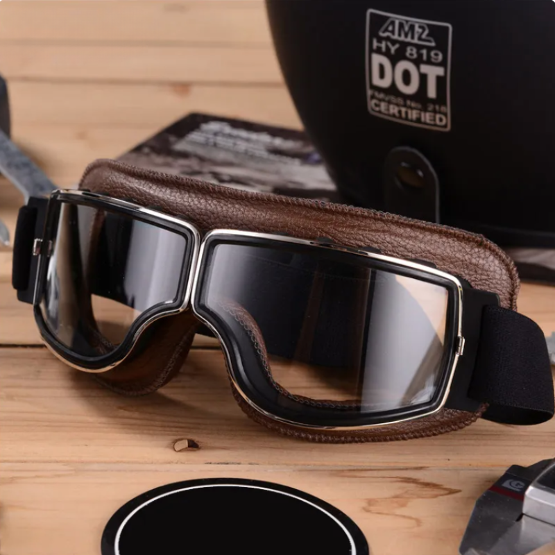 Lunettes de moto en cuir vintage