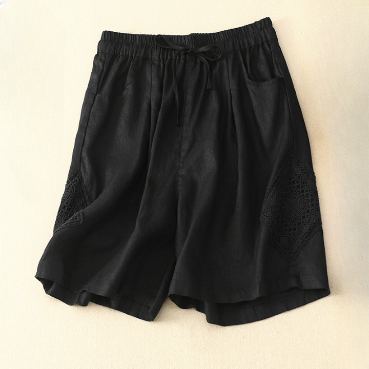 Short en lin pour femme avec broderie sur le côté et taille réglable - Paloma