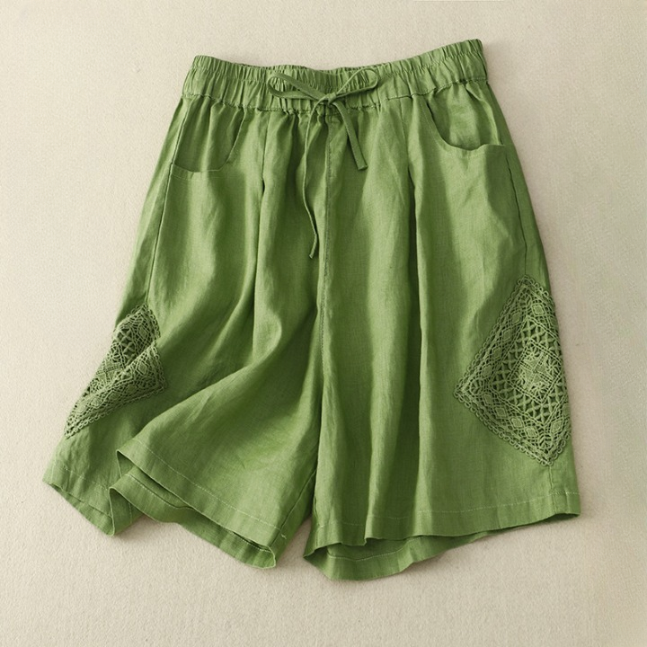 Short en lin pour femme avec broderie sur le côté et taille réglable - Paloma