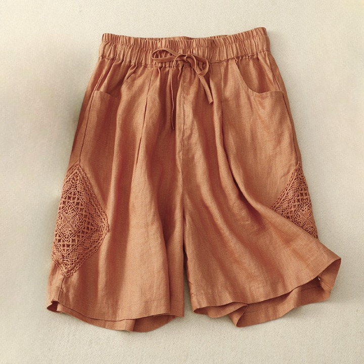 Short en lin pour femme avec broderie sur le côté et taille réglable - Paloma