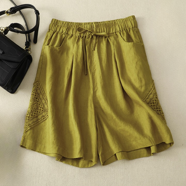 Short en lin pour femme avec broderie sur le côté et taille réglable - Paloma