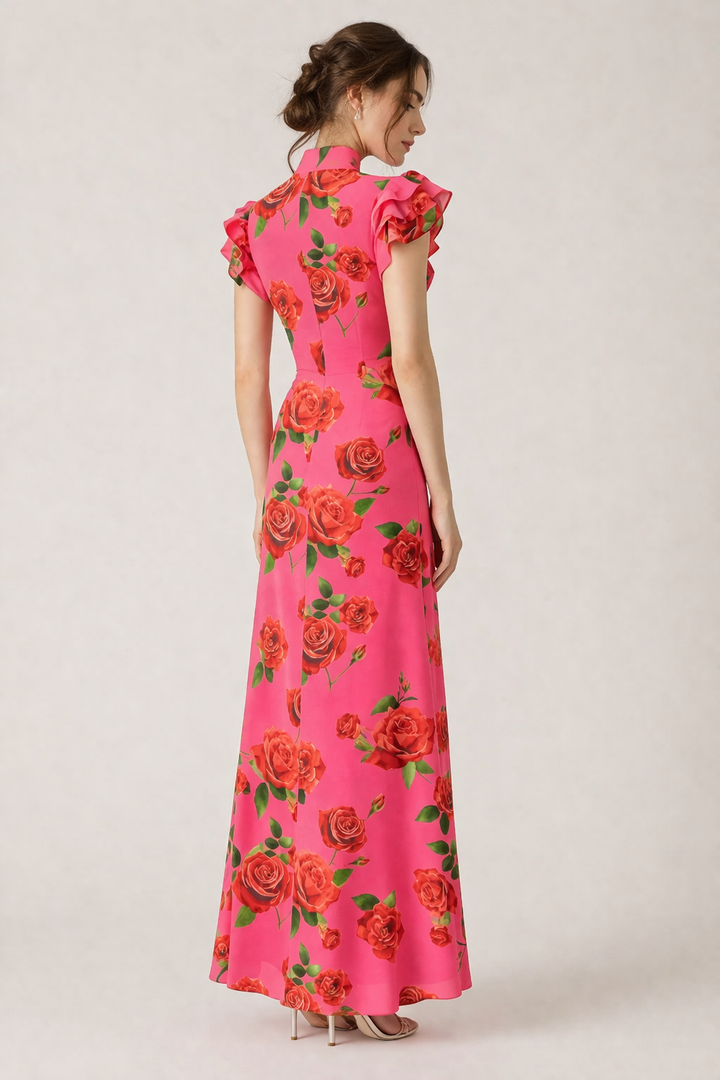Robe longue à col roulé et à fleurs pour femmes, élégante et décontractée - Georgina