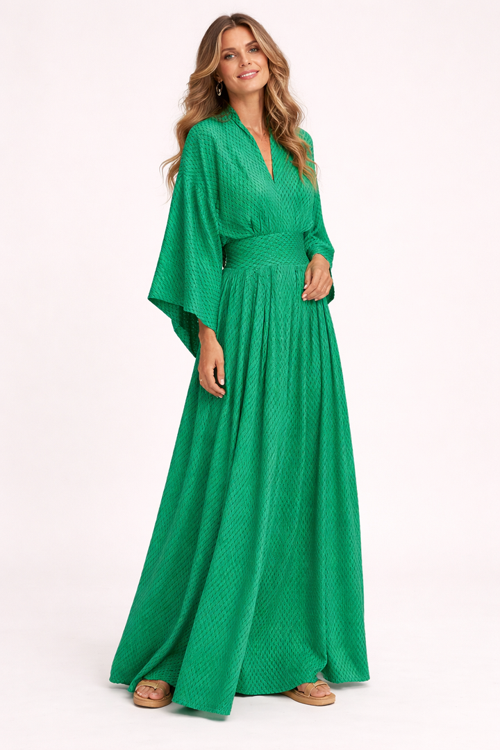 Robe longue femme manches larges encolure en V robe femme décontractée - Valmira