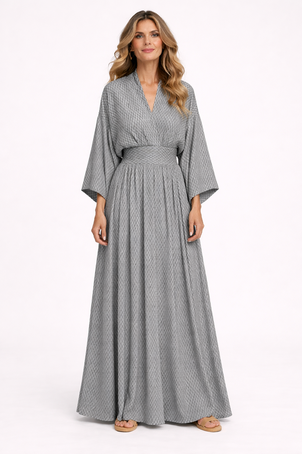 Robe longue femme manches larges encolure en V robe femme décontractée - Valmira