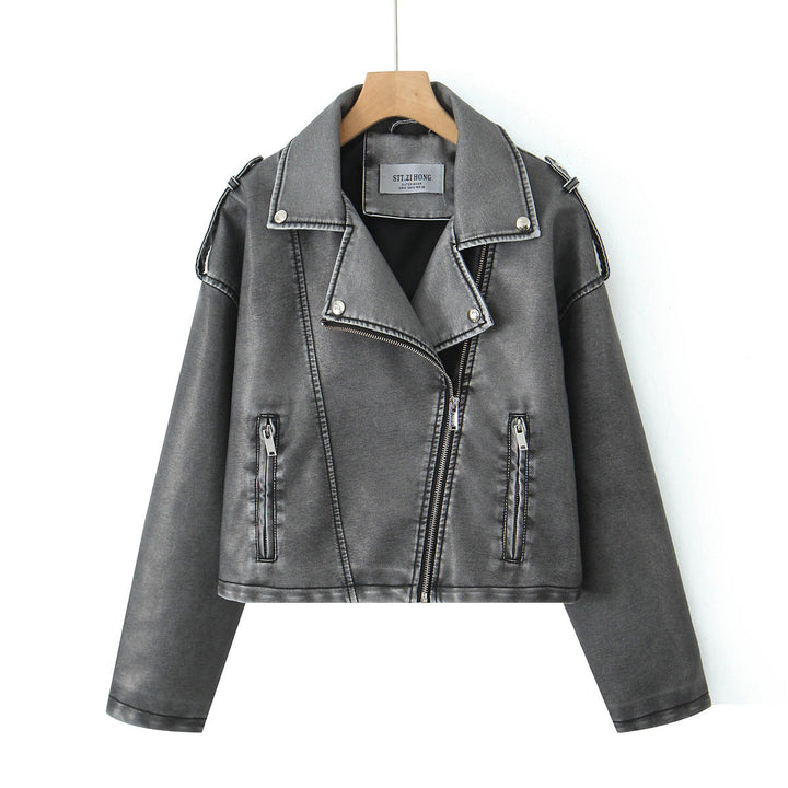 Veste de motard pour femme avec coupe courte et droite - Selmira