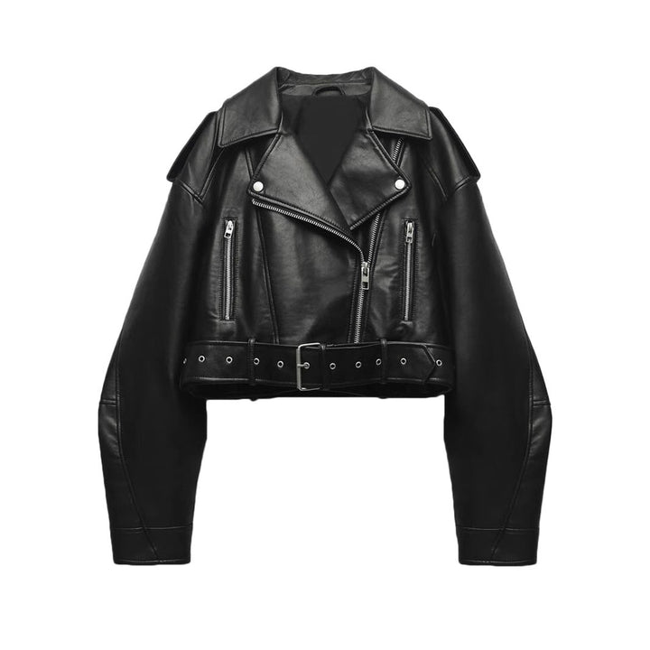 Veste courte de motard pour femme avec ceinture et fermeture croisée - Zaireth