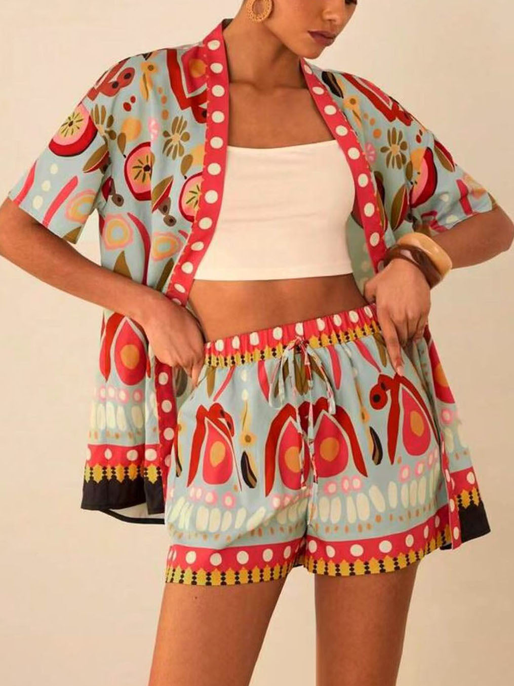 Ensemble short et kimono imprimé printemps pour femme - Arlena
