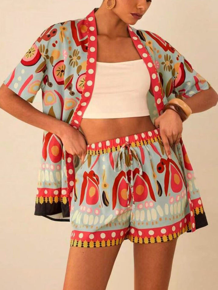 Ensemble short et kimono imprimé printemps pour femme - Arlena