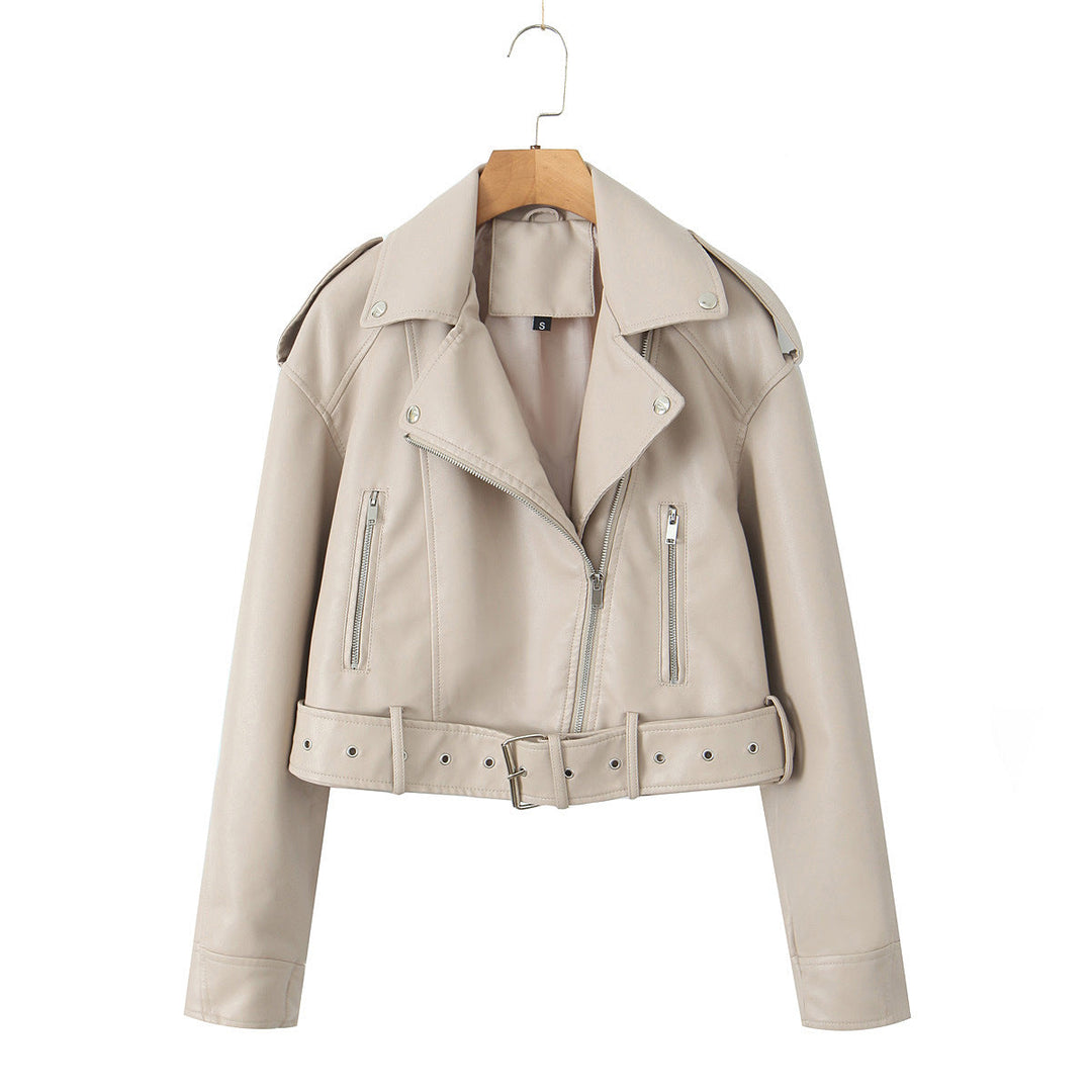 Veste courte de motard pour femme avec ceinture et fermeture croisée - Zaireth