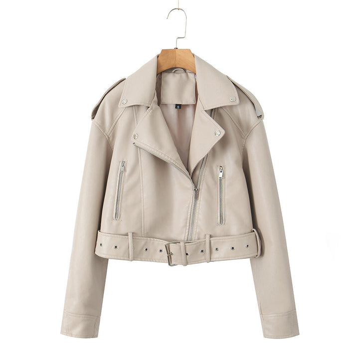 Veste courte de motard pour femme avec ceinture et fermeture croisée - Zaireth