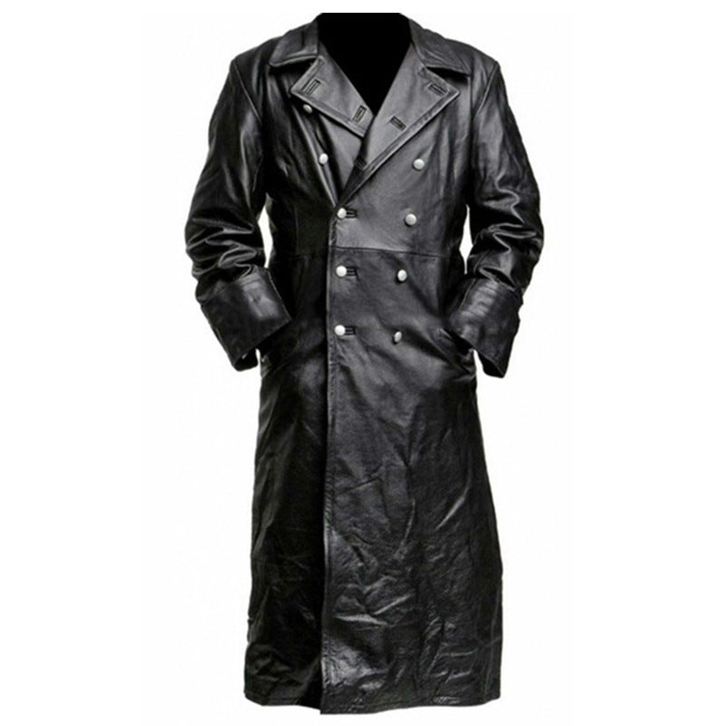 Veste de motard longue pour homme avec fermeture à boutons - Varekh