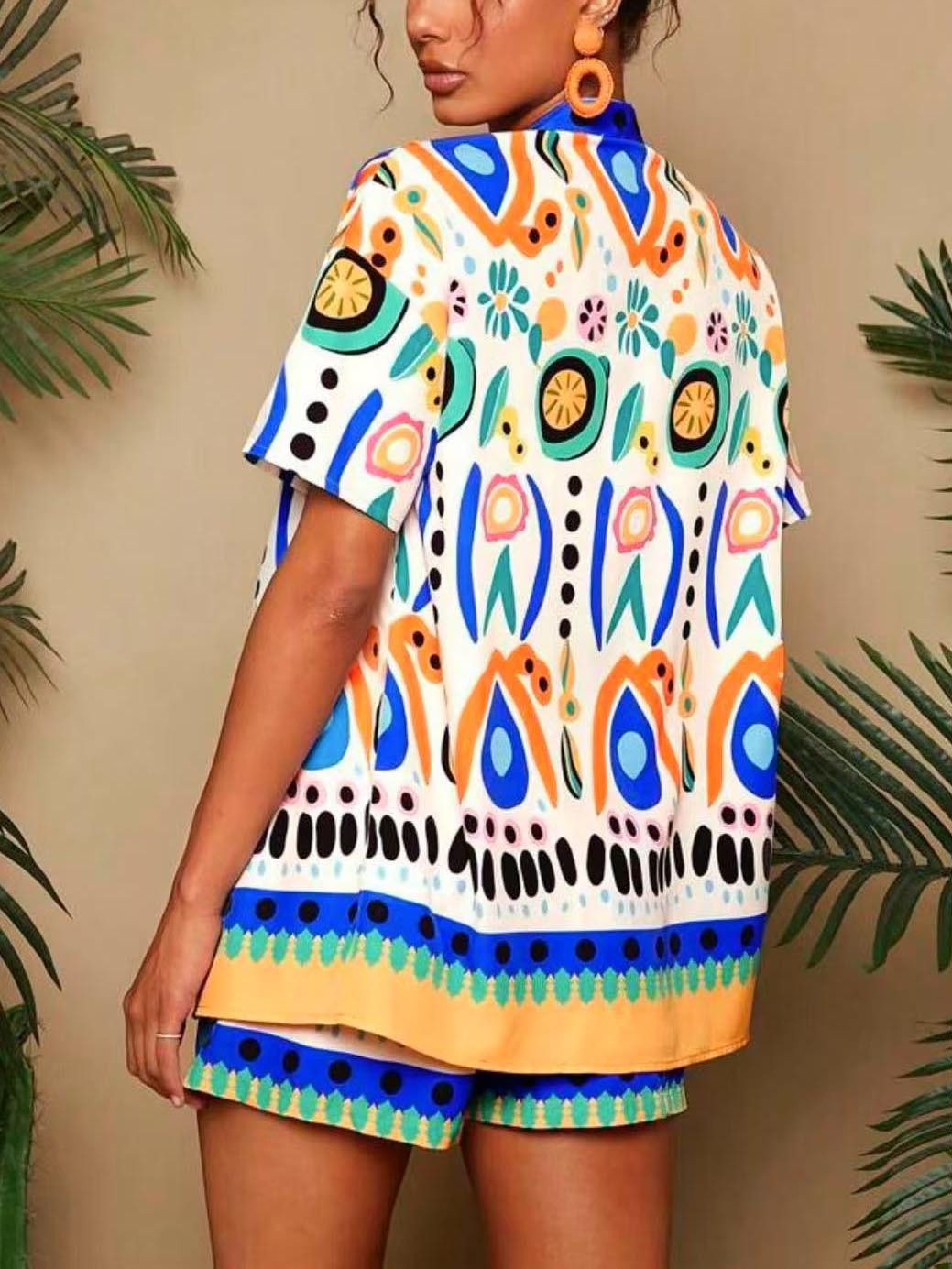 Ensemble short et kimono imprimé printemps pour femme - Arlena