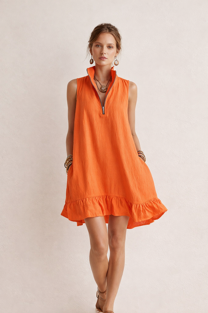 Robe courte sans manches à encolure zippée pour femmes, style estival décontracté - Susanna
