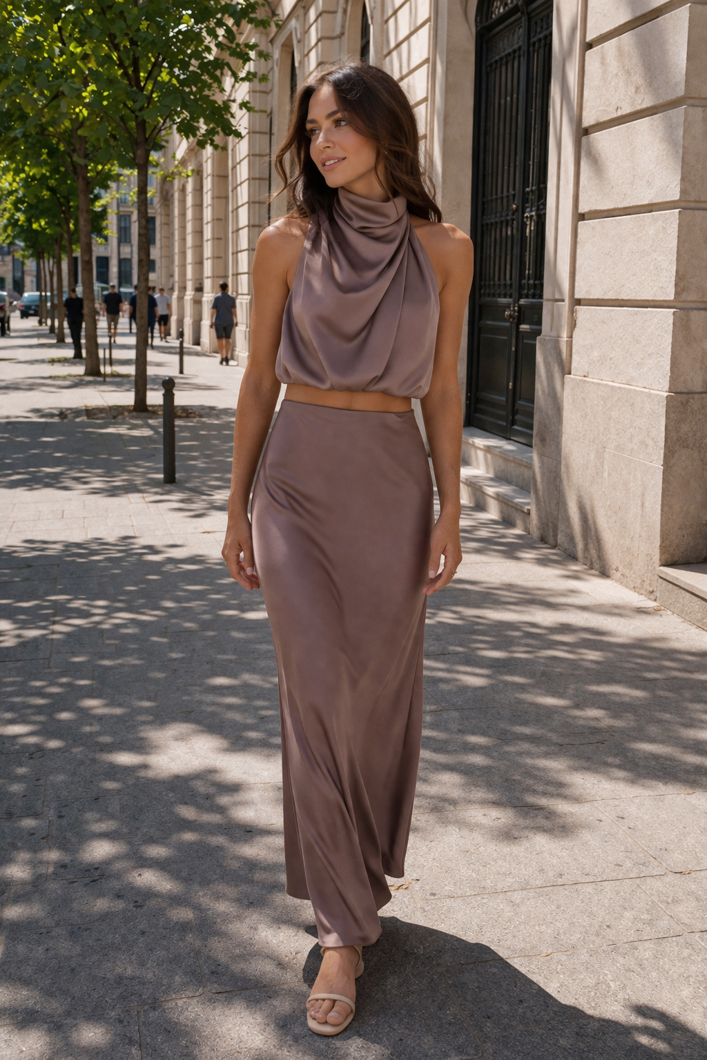Ensemble jupe longue et élégant dos nu drapé pour femme - Marlene